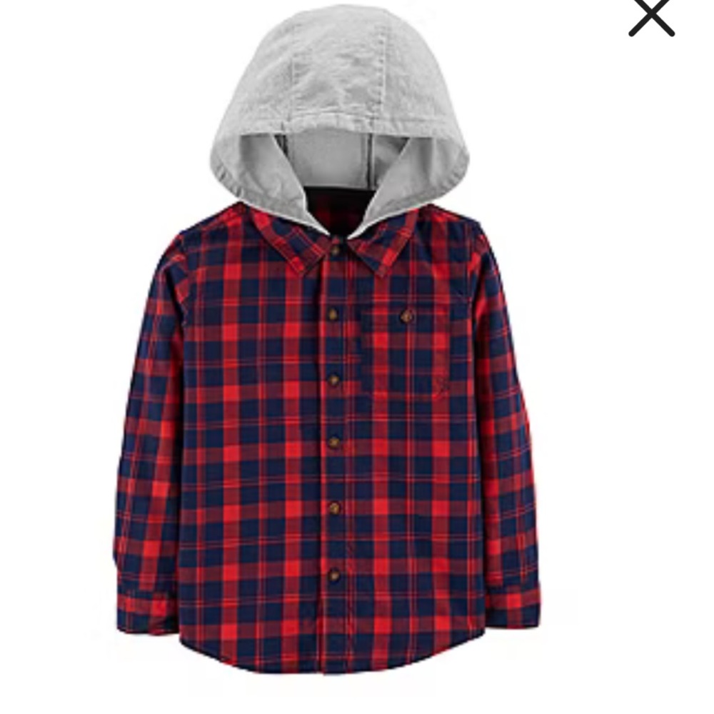 CARTERS Carter's Plaid Flannel Hooded Button Down Shirt Red NWOT